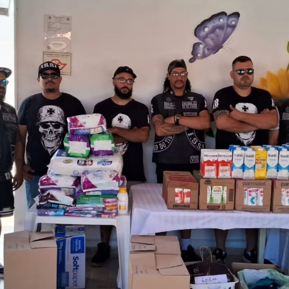 Voluntários da AADVIS com doações de fraldas, leite e itens de higiene organizados para entrega