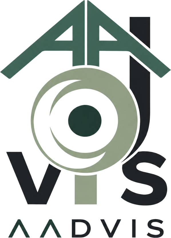 Logotipo da AADVIS: um losango verde com um círculo central lembrando uma íris, sobre a palavra AADVIS
